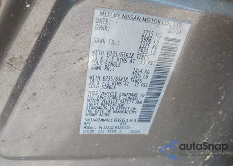 2014 Nissan Pathfinder Sl из США, поврежденный, VIN 5N1AR2MN4EC666193